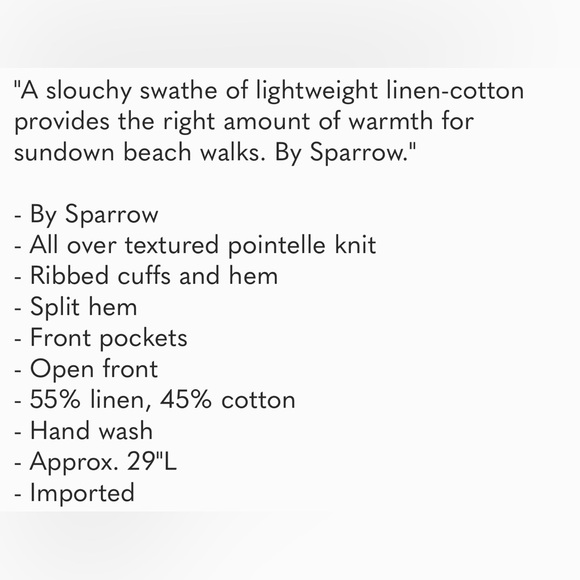 Anthro SPARROW Crystal Coast Cardigan Sweater Blue Pointelle Knit Linen Hoodie - Picture 13 of 14